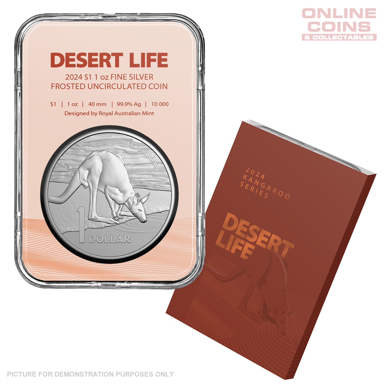 2024 RAM Kangaroo Series 1oz Frosted Silver Uncirculated Coin - Desert Life